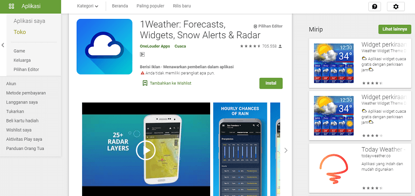 1Weather - 8 Aplikasi Ramalan Cuaca Terbaik Android dan iOS