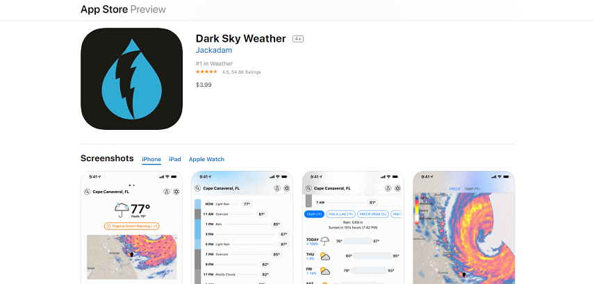 Dark Sky - 8 Aplikasi Ramalan Cuaca Terbaik Android dan iOS