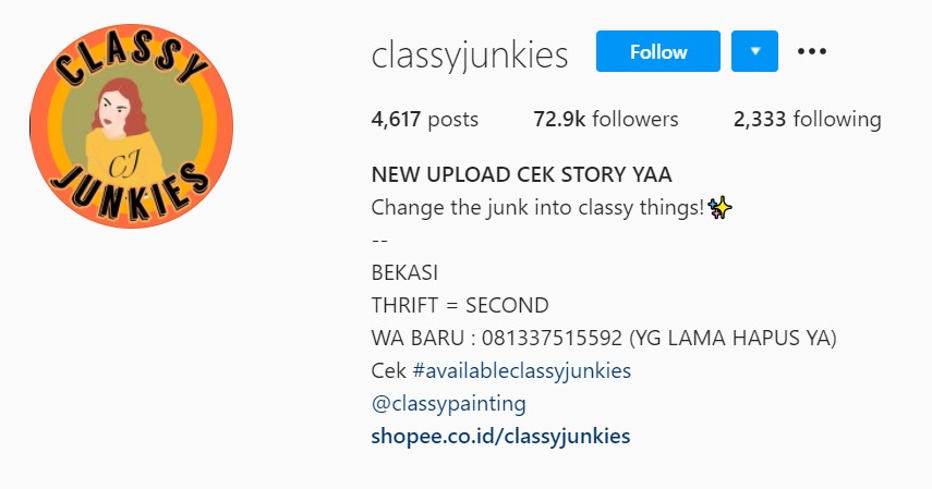 Classyjunkies - Rekomendasi Toko Thrift Online Terbaik di Instagram dan Shopee