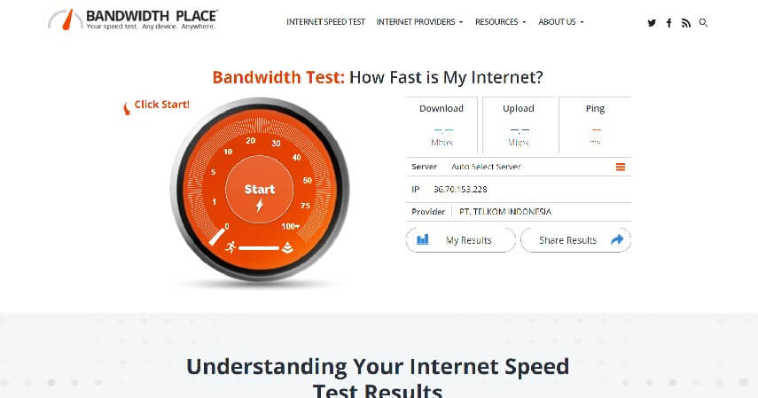 Cara Cek Kecepatan Koneksi Internet Melalui Website Bandwidth Place