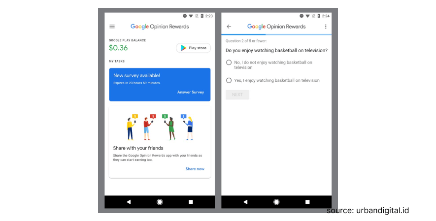 8. Google Opinion Reward - Deretan Apk Android Penghasil Uang